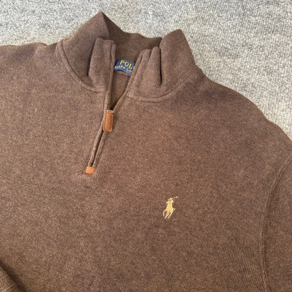 Polo Ralph Lauren Quarter Zip Pullover Mens Large Brown Cotton Classic Fit Brown